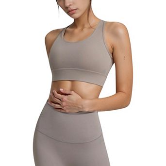 Women's Scoop Neck Sports Bra with Wide Shoulder Straps and Elastic Band for Low to Medium Support