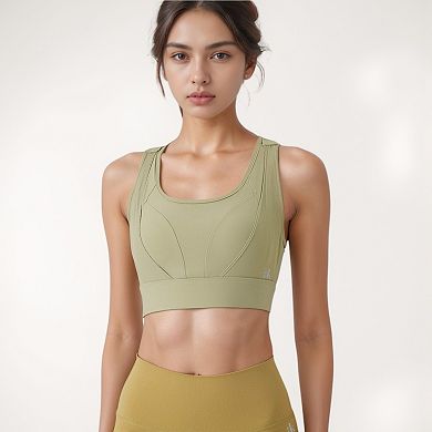 Women's High Support Athletic Sports Bra with Scoop Neck and Wide Adjustable Straps