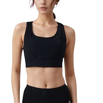 Women's High Support Athletic Sports Bra with Scoop Neck and Wide Adjustable Straps