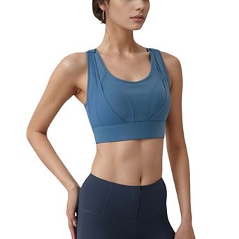 Women's High Support Athletic Sports Bra with Scoop Neck and Wide Adjustable Straps
