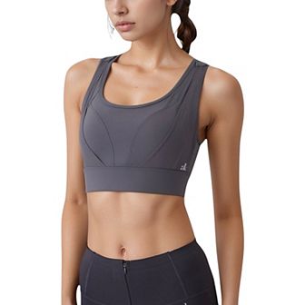 Women's High Support Athletic Sports Bra with Scoop Neck and Wide Adjustable Straps