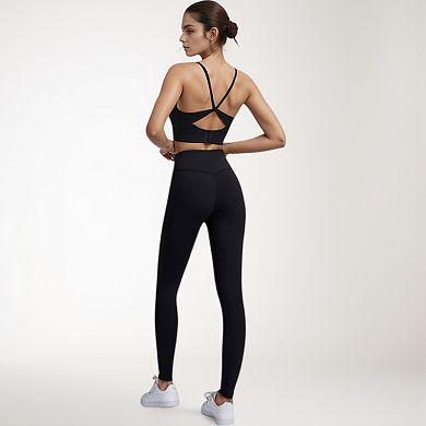 Women's Scoop Neck Sports Bra with Thin Adjustable Straps and Wide Elastic Band