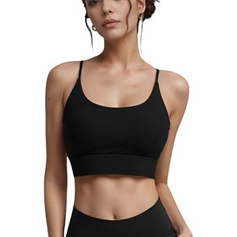Women's Scoop Neck Sports Bra with Thin Adjustable Straps and Wide Elastic Band