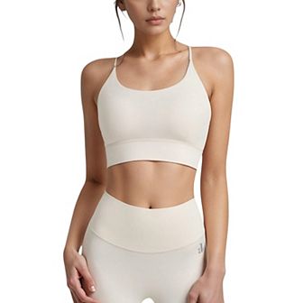 Women's Scoop Neck Sports Bra with Thin Adjustable Straps and Wide Elastic Band