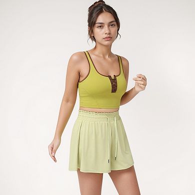 Women's Cropped Tank Top with Contrast Trim and Lace-Up Front Detail
