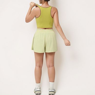 Women's Cropped Tank Top with Contrast Trim and Lace-Up Front Detail