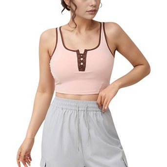Women's Cropped Tank Top with Contrast Trim and Lace-Up Front Detail