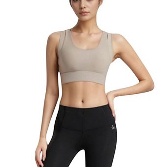 Women's Scoop Neck Sports Bra with Wide Shoulder Straps and Seamless Fitted Design