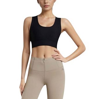 Women's Scoop Neck Sports Bra with Wide Shoulder Straps and Seamless Fitted Design