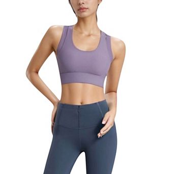 Women's Scoop Neck Sports Bra with Wide Shoulder Straps and Seamless Fitted Design