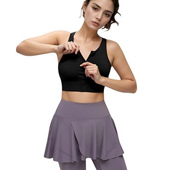 Women's Front Zip Sports Crop Top with Scoop Neck and Wide Straps for Support