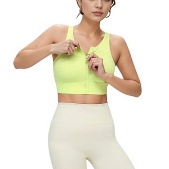 Women's Front Zip Sports Crop Top with Scoop Neck and Wide Straps for Support