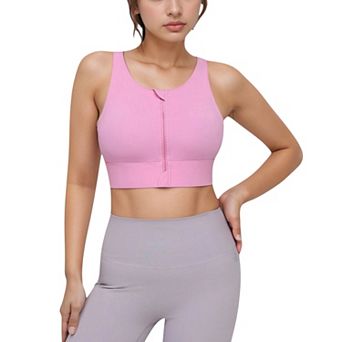Women's Front Zip Sports Crop Top with Scoop Neck and Wide Straps for Support