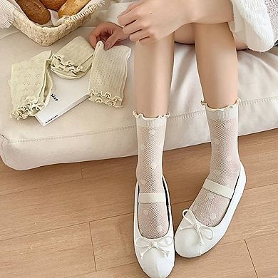 Women's Delicate Lace Knit Crew Socks with Subtle Textured Patterns