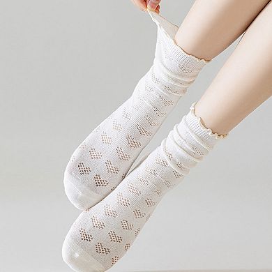 Women's Delicate Lace Knit Crew Socks with Subtle Textured Patterns