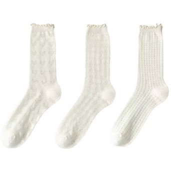 Women's Delicate Lace Knit Crew Socks with Subtle Textured Patterns