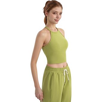 Women's High Neck Cropped Tank Top with Racer Style Straps and Seamless Fit