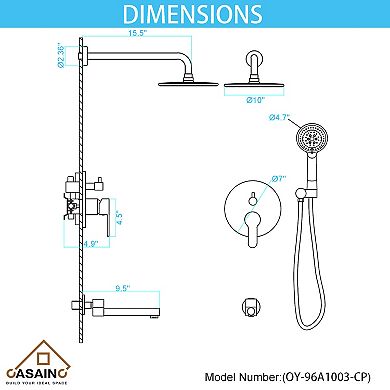 Single-Handle 3-Spray with 2.5 GPM 10 in. 3 Functions Tub and Shower Faucet(Valve Included)