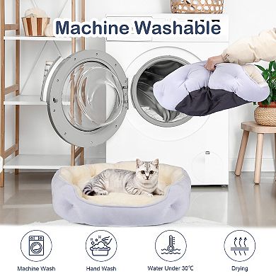 Aoodor Small Pet Bed, Round Cat Bed Washable for Indoor Cats, Non-Slip Base and Removable Cushion
