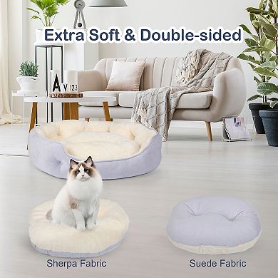 Aoodor Small Pet Bed, Round Cat Bed Washable for Indoor Cats, Non-Slip Base and Removable Cushion