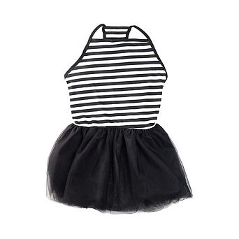 Midlee Elegant Black & White Stripe Tutu Large Dog Dress