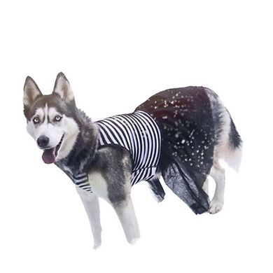 Midlee Elegant Black & White Stripe Tutu Large Dog Dress