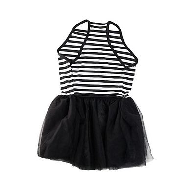 Midlee Elegant Black & White Stripe Tutu Large Dog Dress