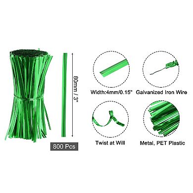 3" Twist Ties, Metallic Twist Ties, Reusable Plastic Coated Twist Ties 800Pcs