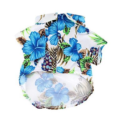 Midlee Blue Hibiscus Hawaiian Dog Shirt