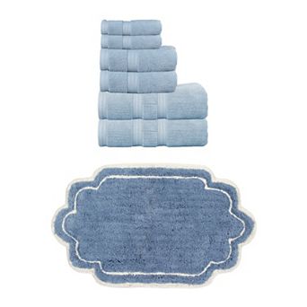 Home Weavers Allure 100% Soft Cotton Super Absorbent 6 pc Towel Set & 1 pc 21x34" Bath Rug