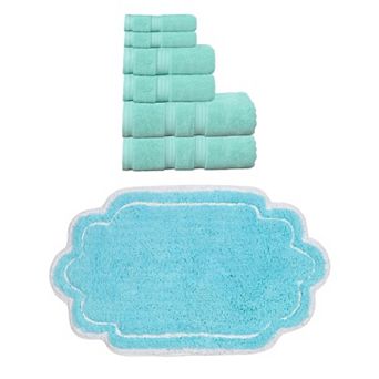 Home Weavers Allure 100% Soft Cotton Super Absorbent 6 pc Towel Set & 1 pc 24"x40" Bath Rug