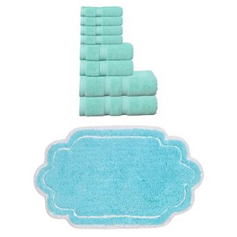 Home Weavers Allure 100% Soft Cotton Super Absorbent 8 pc Bath Towel Set & 1 pc 21x34" Bath Rug