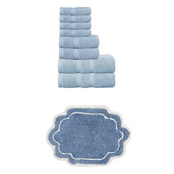 Home Weavers Allure 100% Soft Cotton Super Absorbent 8 pc Bath Towel Set & 1 pc 17x24" Bath Rug