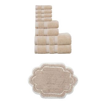 Home Weavers Allure 100% Soft Cotton Super Absorbent 8 pc Bath Towel Set & 1 pc 17x24" Bath Rug