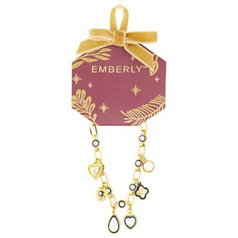 Emberly Glass Stone & Simulated Pearl Heart & Flower Charm Bracelet