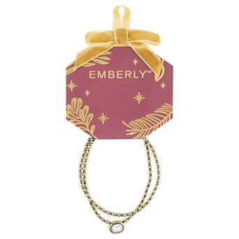 Emberly Gold Tone & Hematite-Plated Oval Glass Stone Beaded 2 pc Bracelet Set