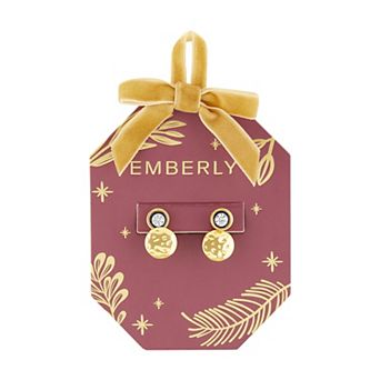 Emberly Hammered Circle Glass Stone Front-Back Earrings