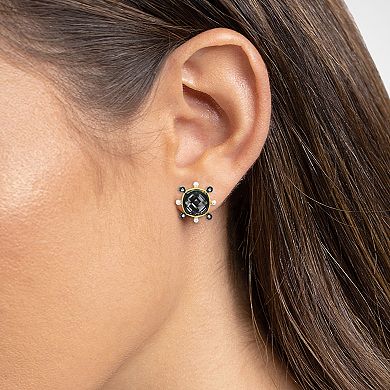 Emberly Gold-Tone & Hematite-Plated Glass Stone & Simulated Pearl Stud Earrings