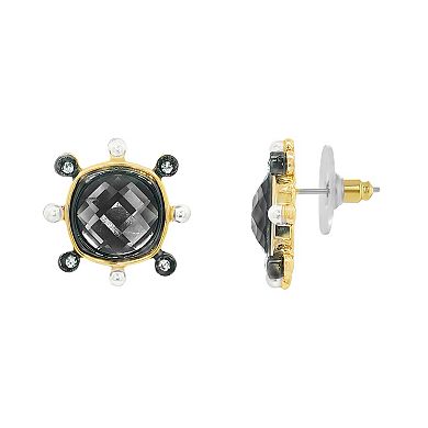 Emberly Gold-Tone & Hematite-Plated Glass Stone & Simulated Pearl Stud Earrings