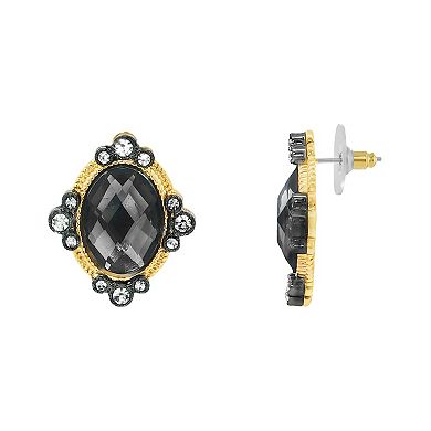 Emberly Gold-Tone & Hematite-Plated Textured Frame Oval Glass Stone Earrings
