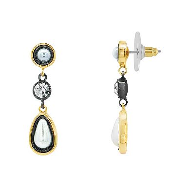 Emberly Gold-Tone & Hematite-Plated Glass Stone & Simulated Pearl Linear Drop Earrings