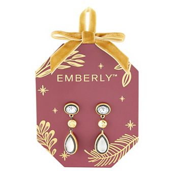 Emberly Gold-Tone & Hematite-Plated Glass Stone Teardrop Drop Earrings