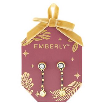 Emberly Gold-Tone & Hematite-Plated Hammered Circle Glass Stone Drop Earrings