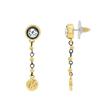 Emberly Gold-Tone & Hematite-Plated Hammered Circle Glass Stone Drop Earrings