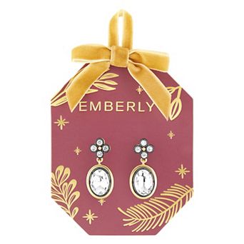 Emberly Gold-Tone & Hematite-Plated Oval Glass Stone Drop Earrings