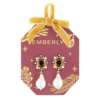 Emberly Gold-Tone & Hematite-Plated Glass Stone & Simulated Pearl Drop Earrings