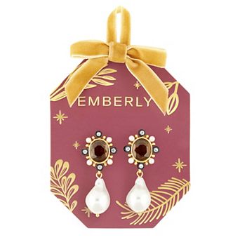 Emberly Gold-Tone & Hematite-Plated Glass Stone & Simulated Pearl Drop Earrings