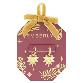 Emberly Gold-Tone Textured Glass Stone Heart Hoop Earrings