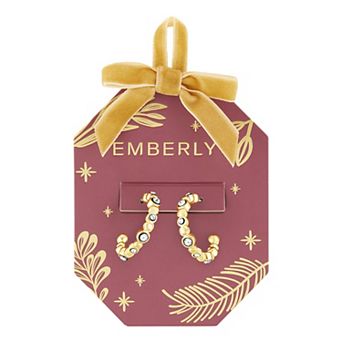 Emberly Gold-Tone & Hematite-Plated Hammered Glass Stone C-Hoop Earrings