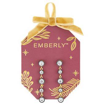 Emberly Gold-Tone & Hematite-Plated Glass Stone Linear Drop Earrings